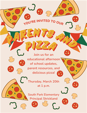 Parents and Pizza event flyer